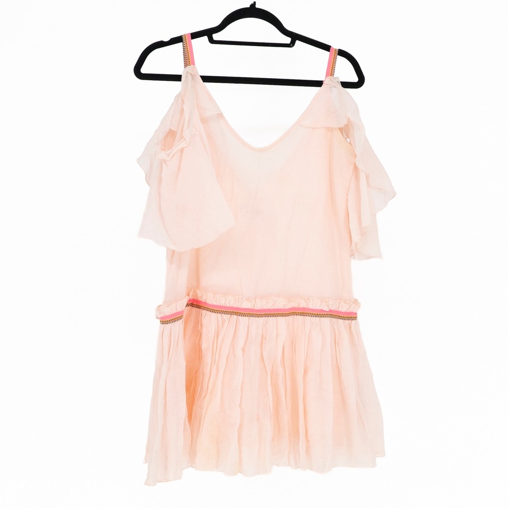 Pitusa Cotton Off The Shoulder Lightweight Mini Ruffle Dress Peach Pink Small